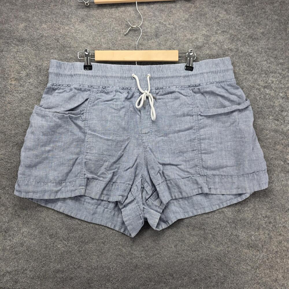 Athleta Cabo Linen Shorts Womens 18 Blue 4 Inch Chambray Pull On Casual Summer
